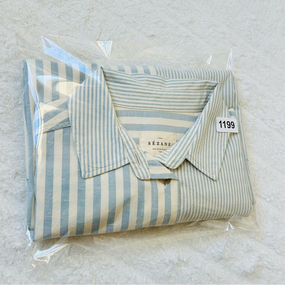 SEZANE Celia Dress Blue White Stripe Wmn’s Sz Small Chic stylish French Vibes - Picture 10 of 12